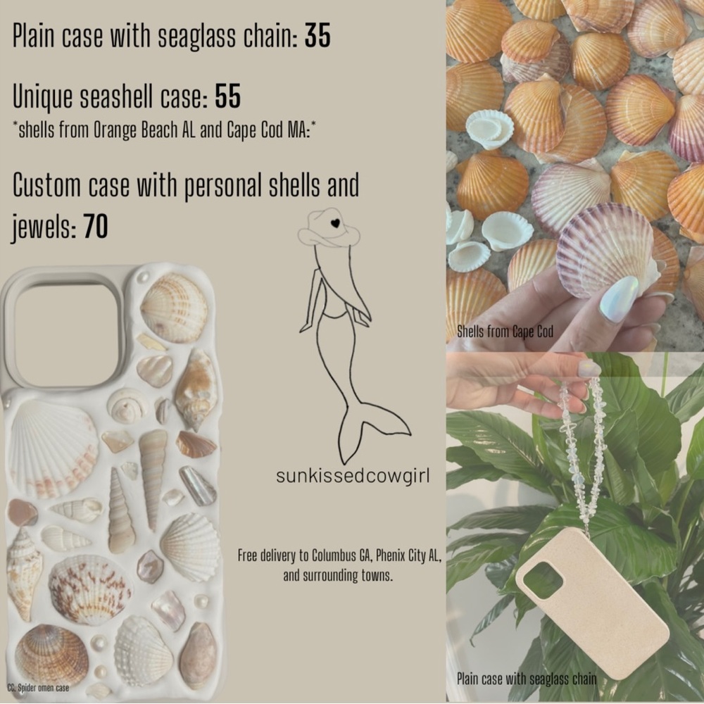 ✨COASTAL COWGIRL case! Shells from gulf shores, cape cod, and OBX!